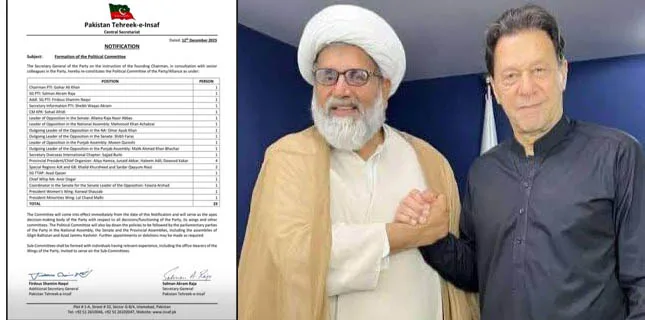 عمران خان کی ہدایت پر پاکستان تحریک انصاف کی پولیٹیکل کمیٹی کا اعلان، سینیٹرعلامہ راجہ ناصر عباس بھی شامل