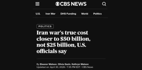 ایران جنگ کی اصل لاگت 50 ارب ڈالر، امریکہ نے لاگت اور فوجی ہلاکتوں کی تعداد چھپائی: سی بی ایس، سی این این تصدیق