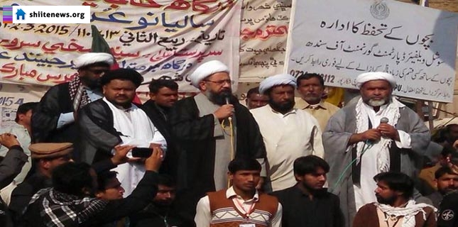 Allama Shaheedi in Shikarpur, demands hanging of terrorists not compensation