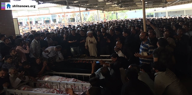 Funeral prayers of four Shia martyrs held in Karachi