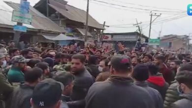 Protest in Budgam Kashmir over ‘burning’ of slain Iranian commander’s portrait