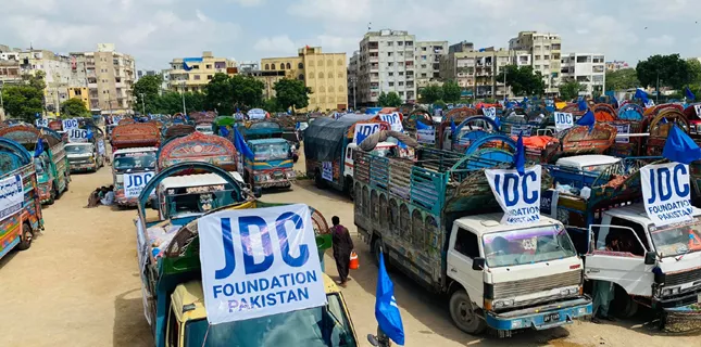 Convoy of more than 50 JDC relief trucks left from Nishtar Park