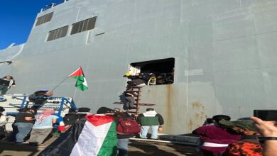 Pro-Palestinian protesters block naval ship in Oakland