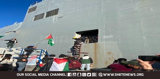 Pro-Palestinian protesters block naval ship in Oakland