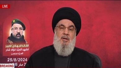 Sayyed Nasrallah delivering speech on retaliatory operations against Israel