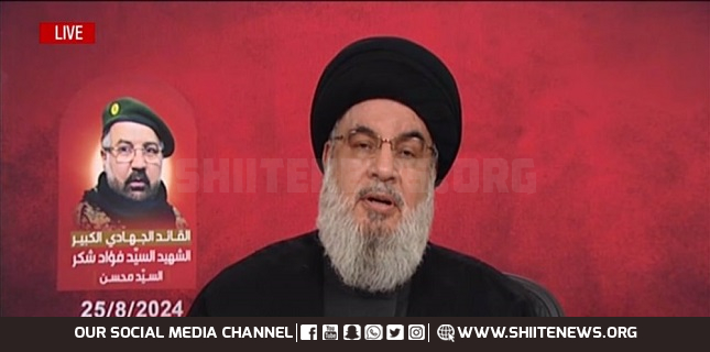 Sayyed Nasrallah delivering speech on retaliatory operations against Israel