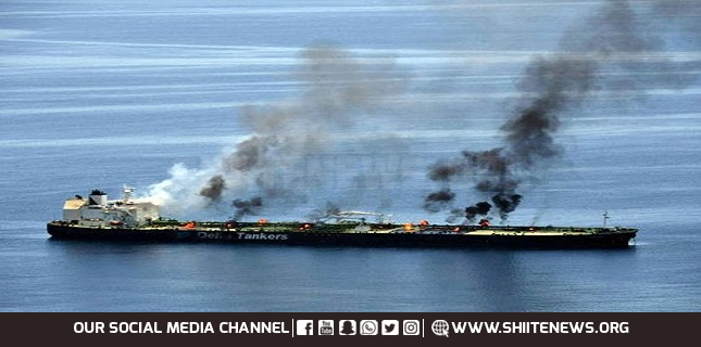 Houthis firing missiles at a container ship as an oil tanker burns